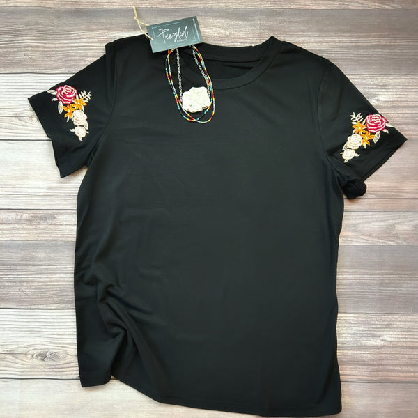 Black Floral Embroidered